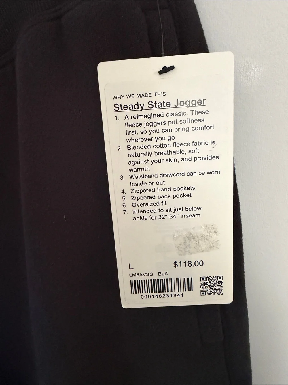 Lululemon Men's Black Drawstring Jogger Men’s Steady State Jogger L NWT - Picture 3 of 6